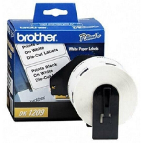 Etiqueta blanca de papel Brother DK1209 - 800 etiquetas de 28.9 mm de ancho x 62 mm de largo. Impresión en negro. QL800 / QL810W / QL1110NWB.