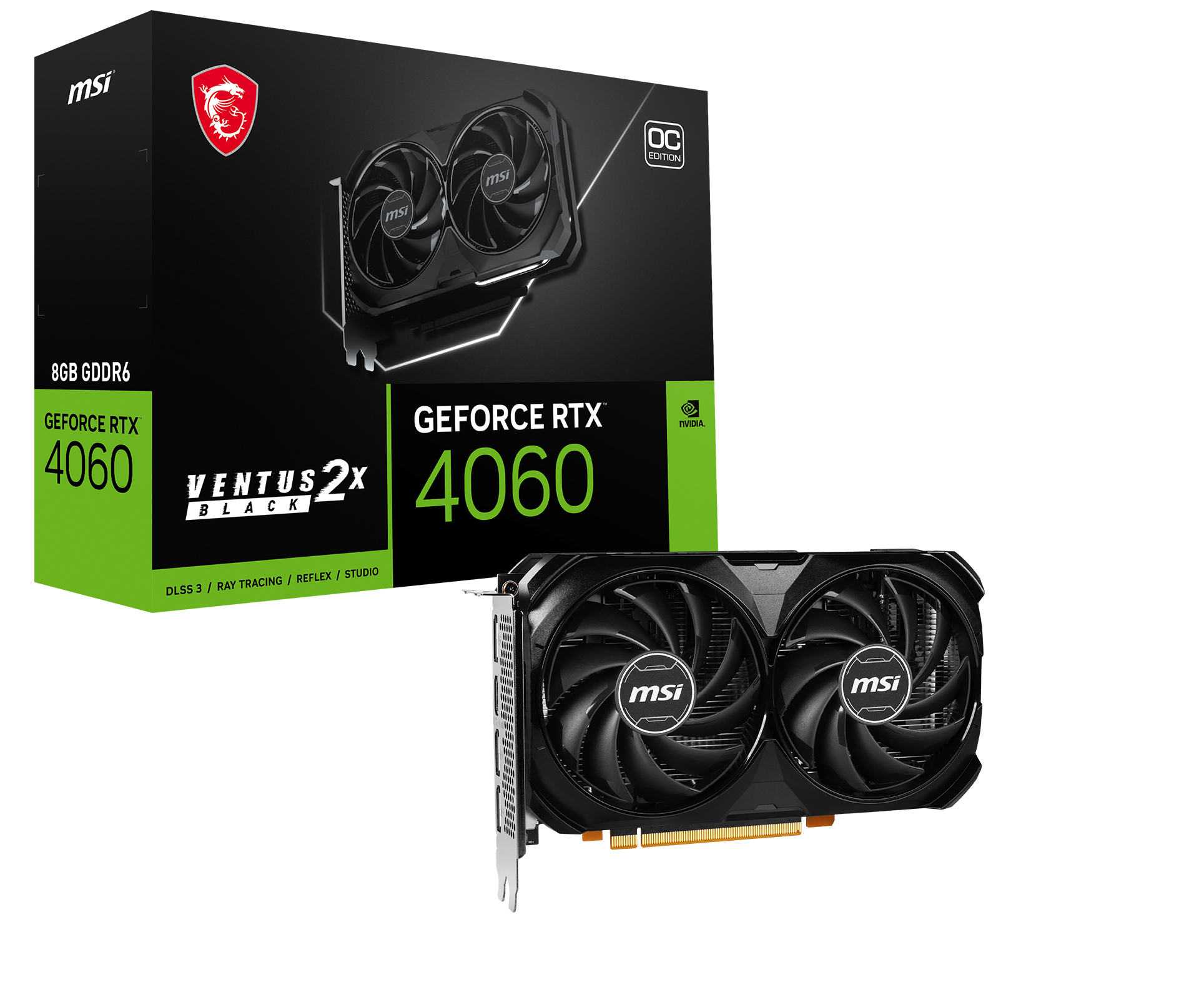 Tarjeta de video Gaming MSI RTX 4060 VENTUS 2X BLACK 8G OC NVIDIA